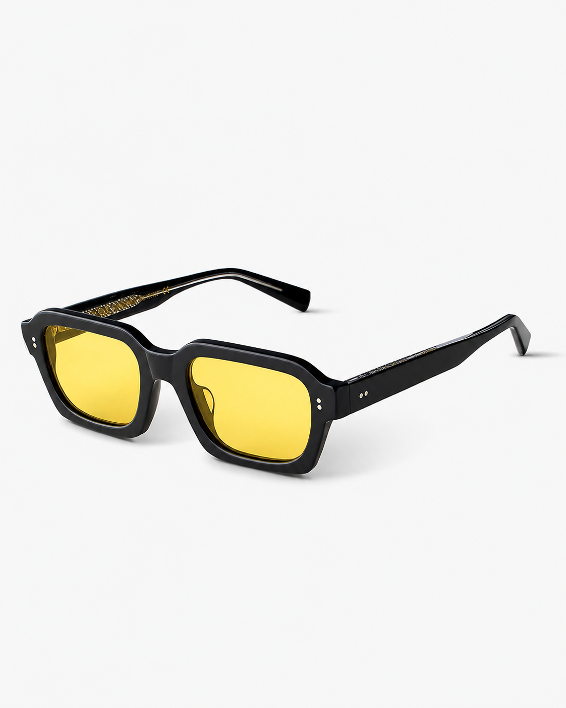 ME & JOE America black sunglasses with yellow lenses – front three-quarter view