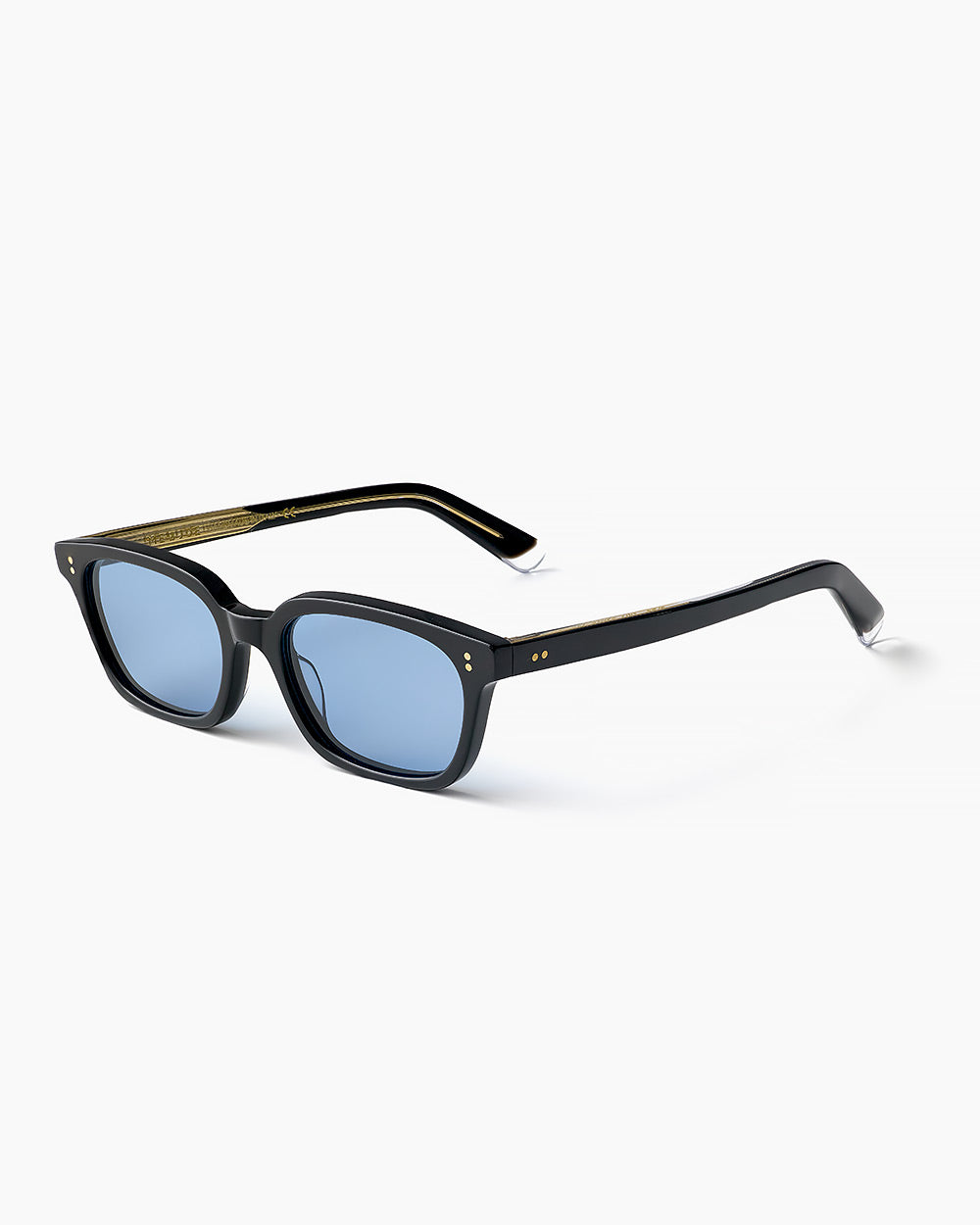 ME & JOE Alba black sunglasses with blue lenses – three-quarter view