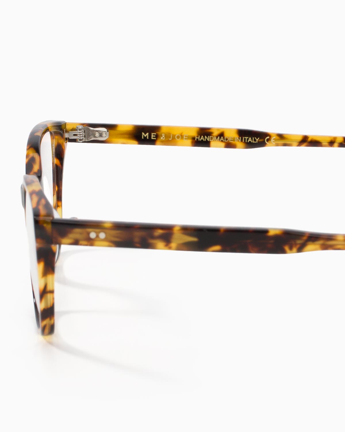 ME & JOE Amelie spiced tortoise optical glasses -temple and logo detail
