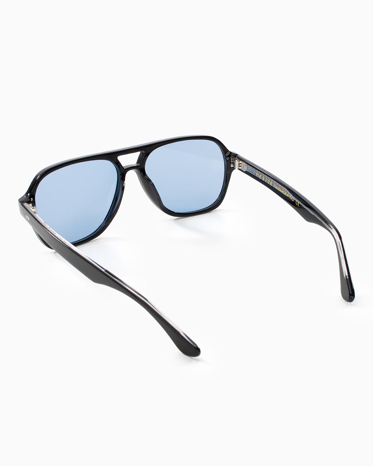 ME & JOE Atlas Black sunglasses with blue lenses – rear three-quarter view
