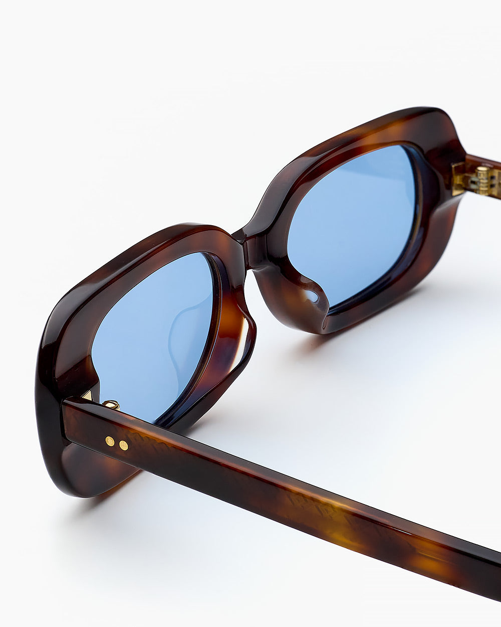 ME & JOE Gaby classic tortoise sunglasses with blue lenses – detail view