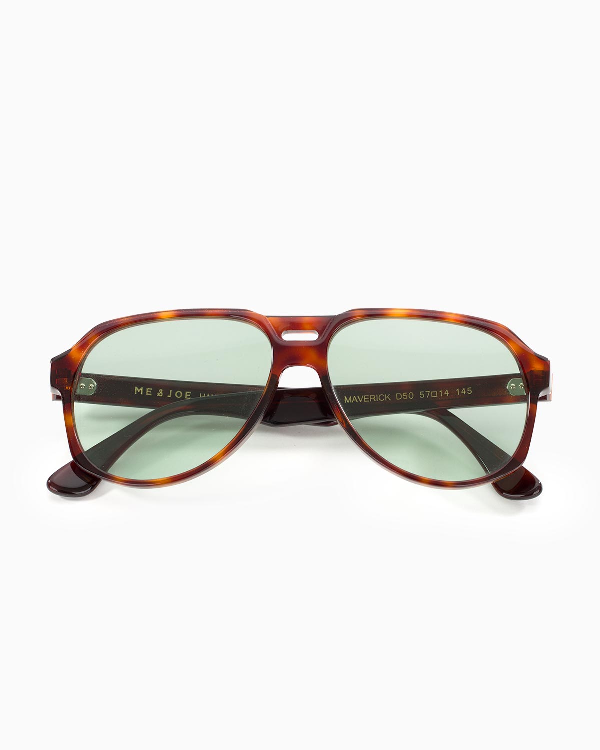 ME & JOE Maverick tortoise sunglasses with light green lenses - front view