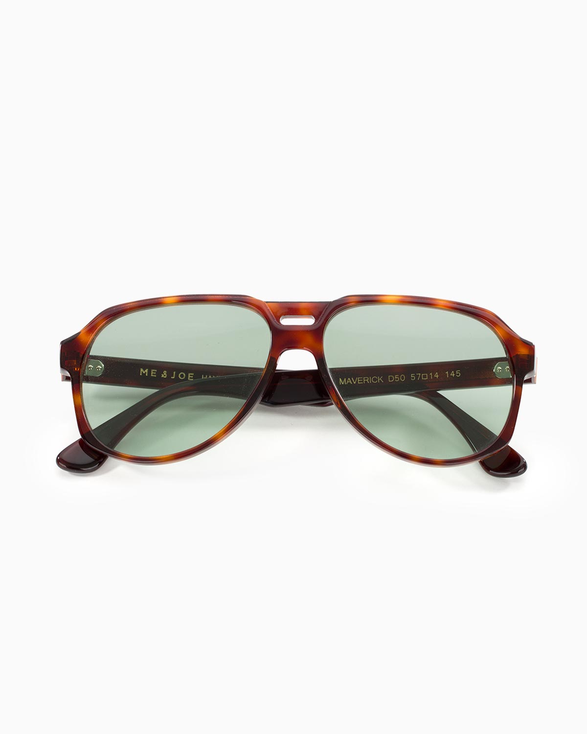 ME & JOE Maverick tortoise sunglasses with light green lenses - front view