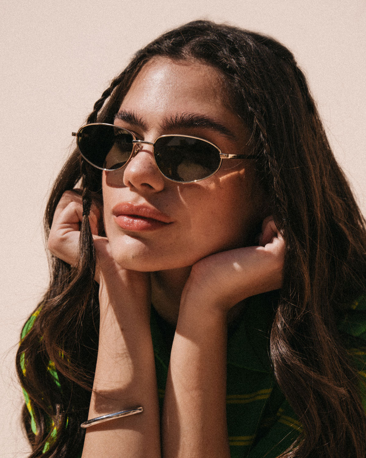 Noma Gold sunglasses by ME & JOE worn on female model