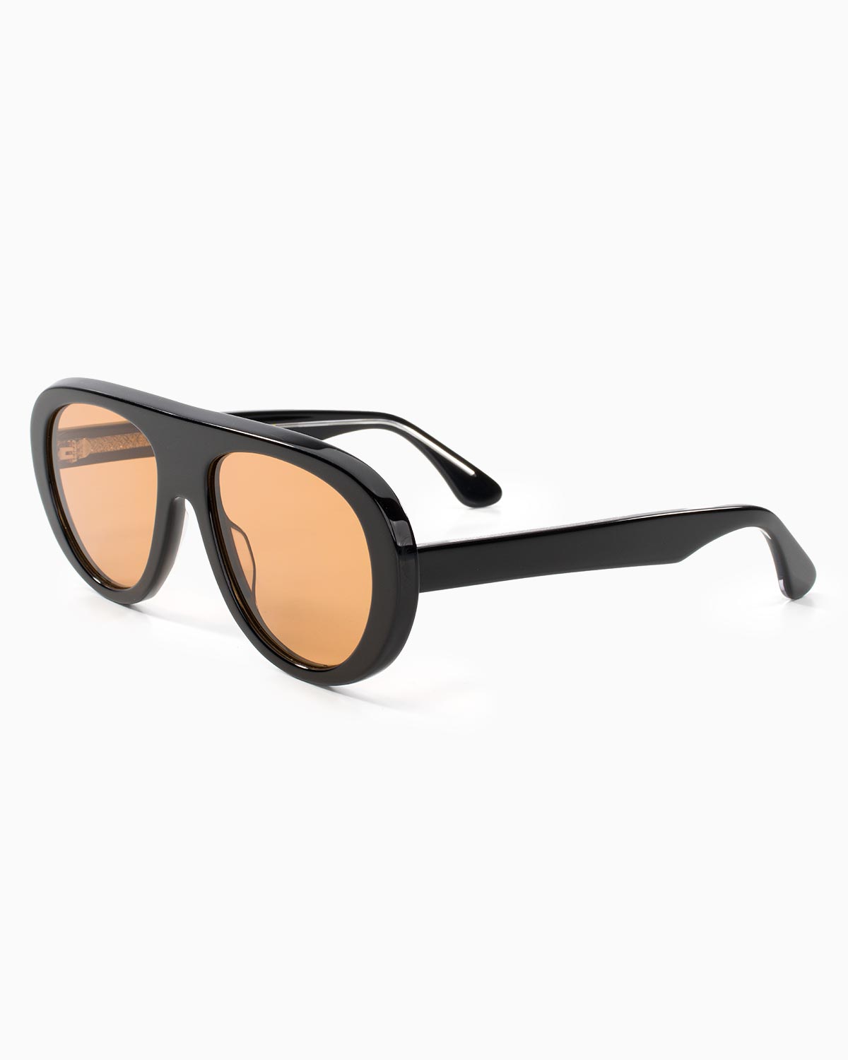 ME & JOE Riviera black sunglasses with orange lenses – three-quarter view