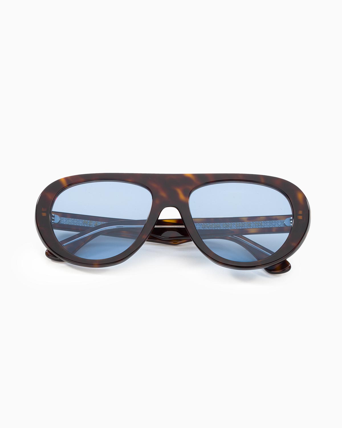 ME & JOE Riviera tortoise sunglasses with light blue lenses – front view