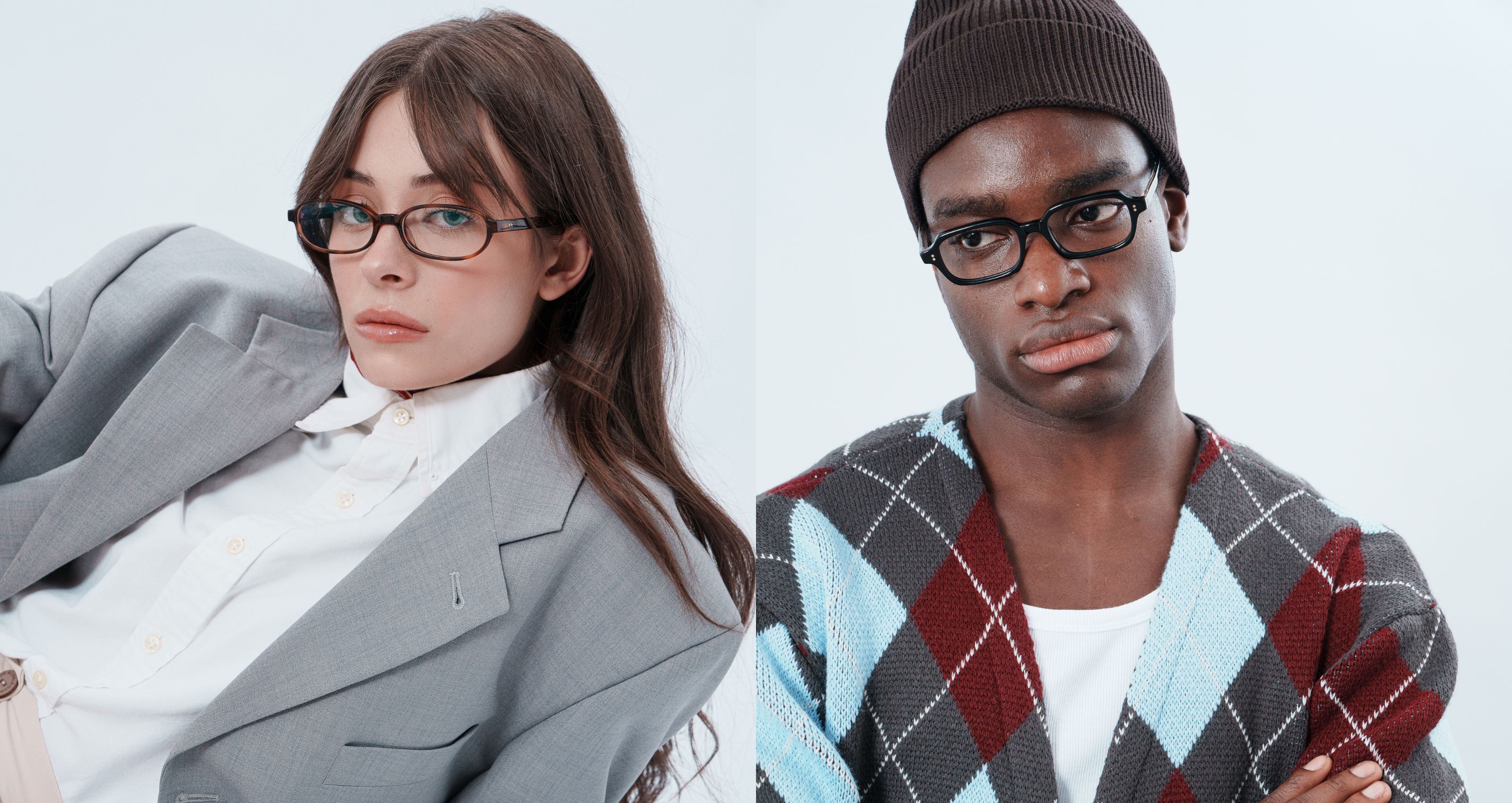 Man and woman wearing modern optical frames