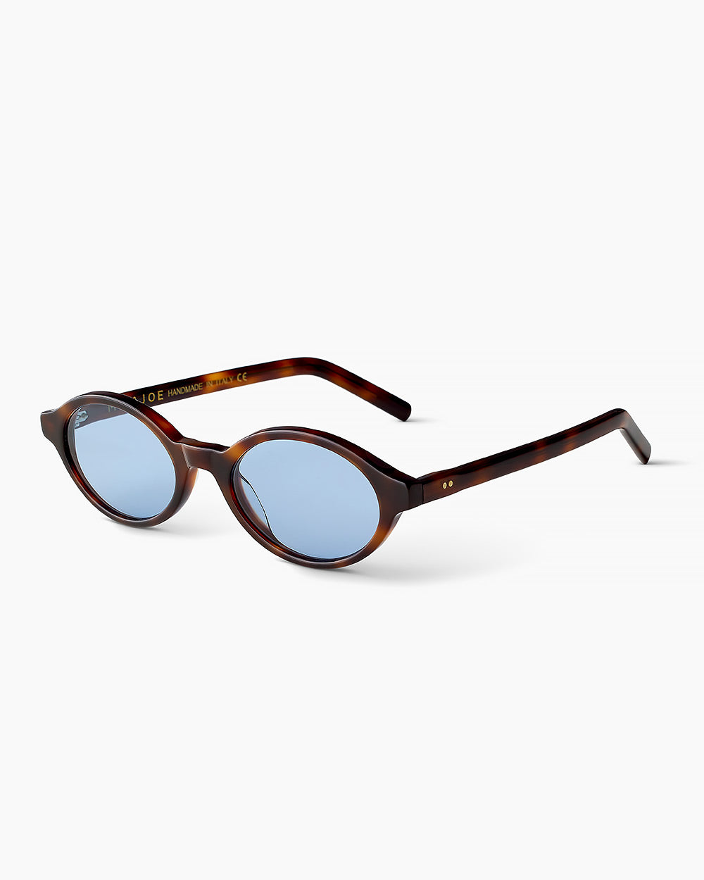 ME & JOE Alto tortoise sunglasses with blue lenses – three-quarter view