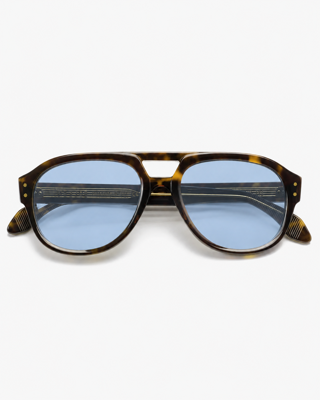 ME & JOE Ezra tortoise sunglasses with light blue lenses – front view