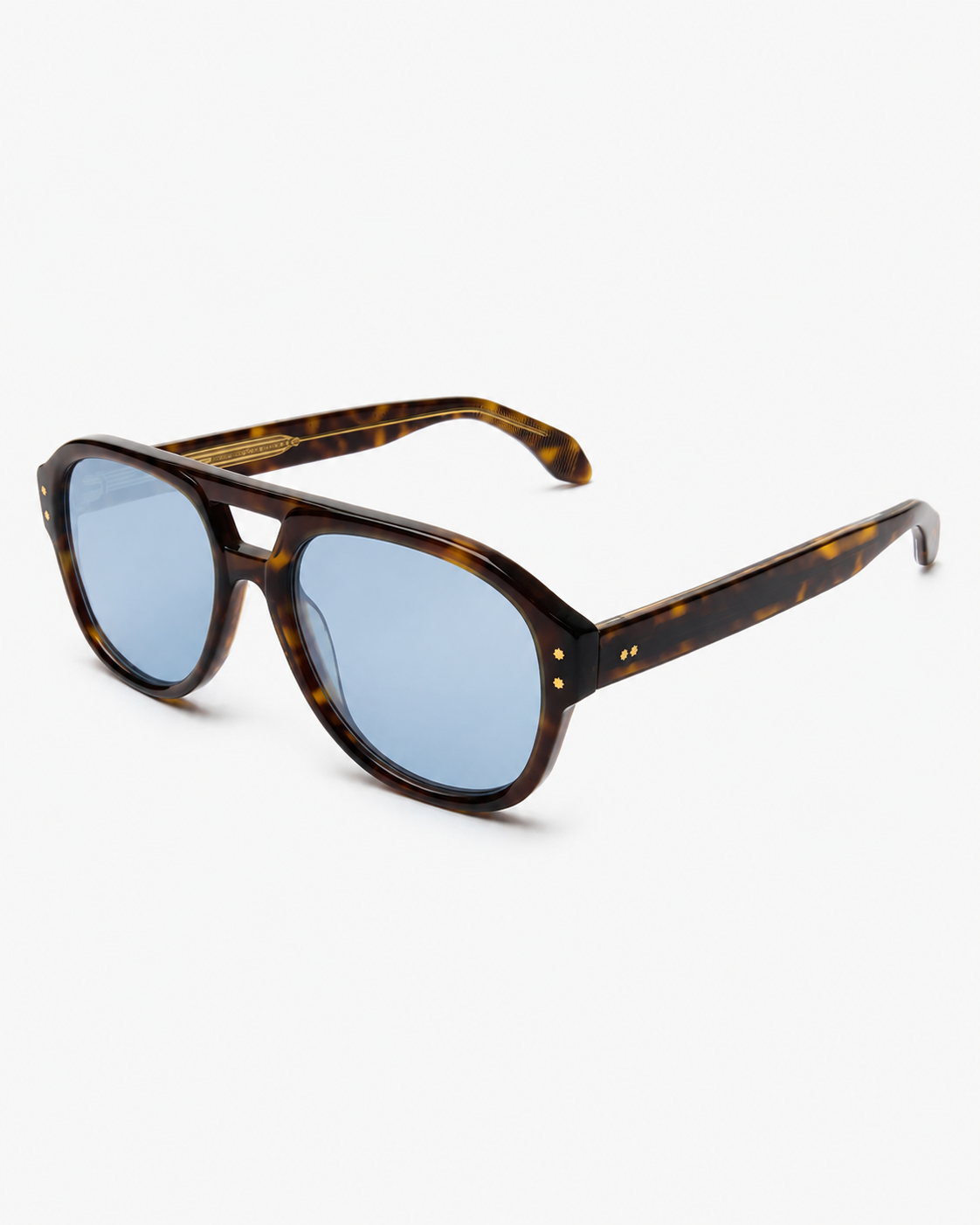 ME & JOE Ezra tortoise sunglasses with light blue lenses - front three-quarter view