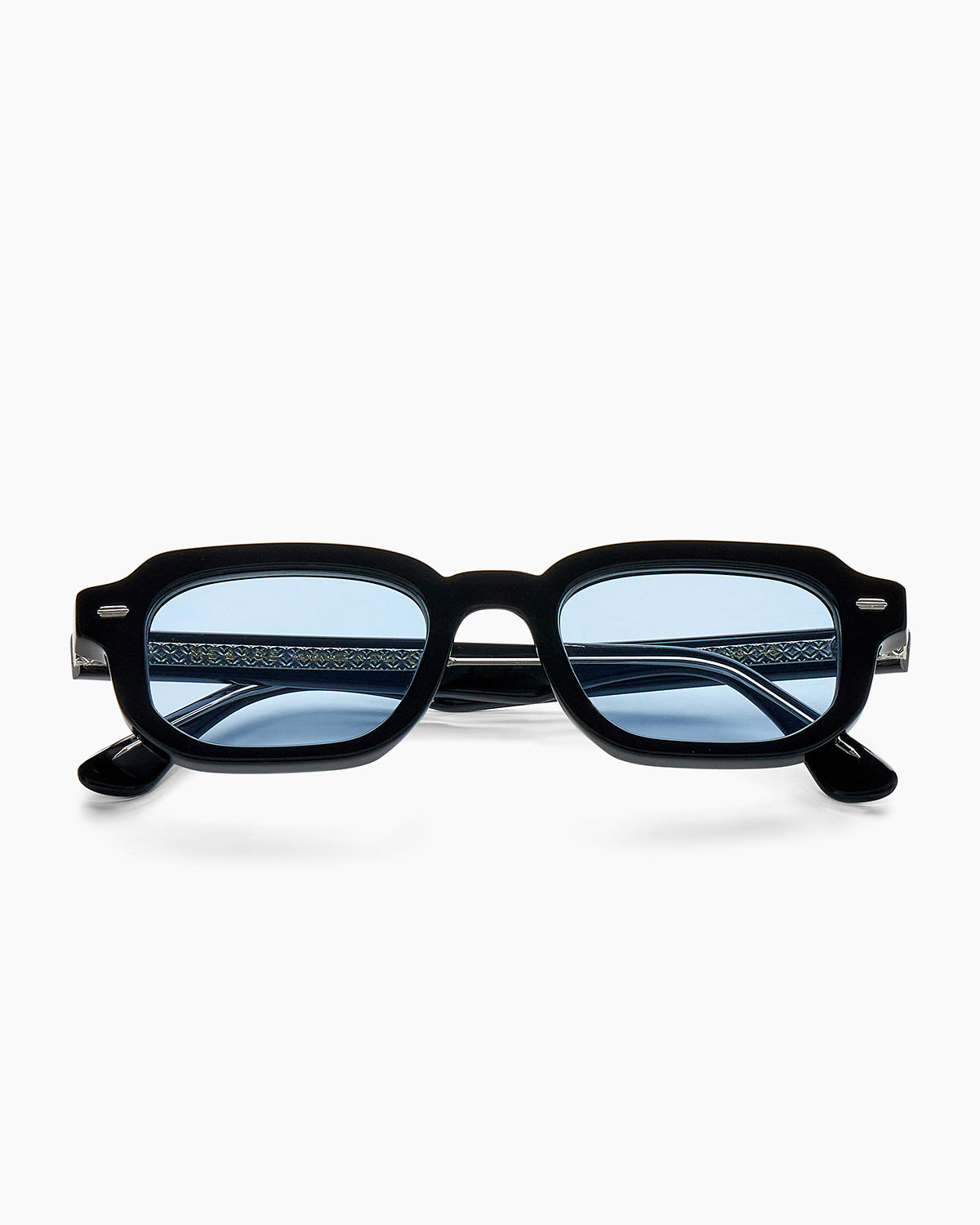 SUNGLASSES-WOMEN-MEN-UNISEX-DRAKE-BLACK-CUSTOMLENSES-BLUEJEAN-FRONT |BLACK CUSTOM LENSES-BLUE JEAN