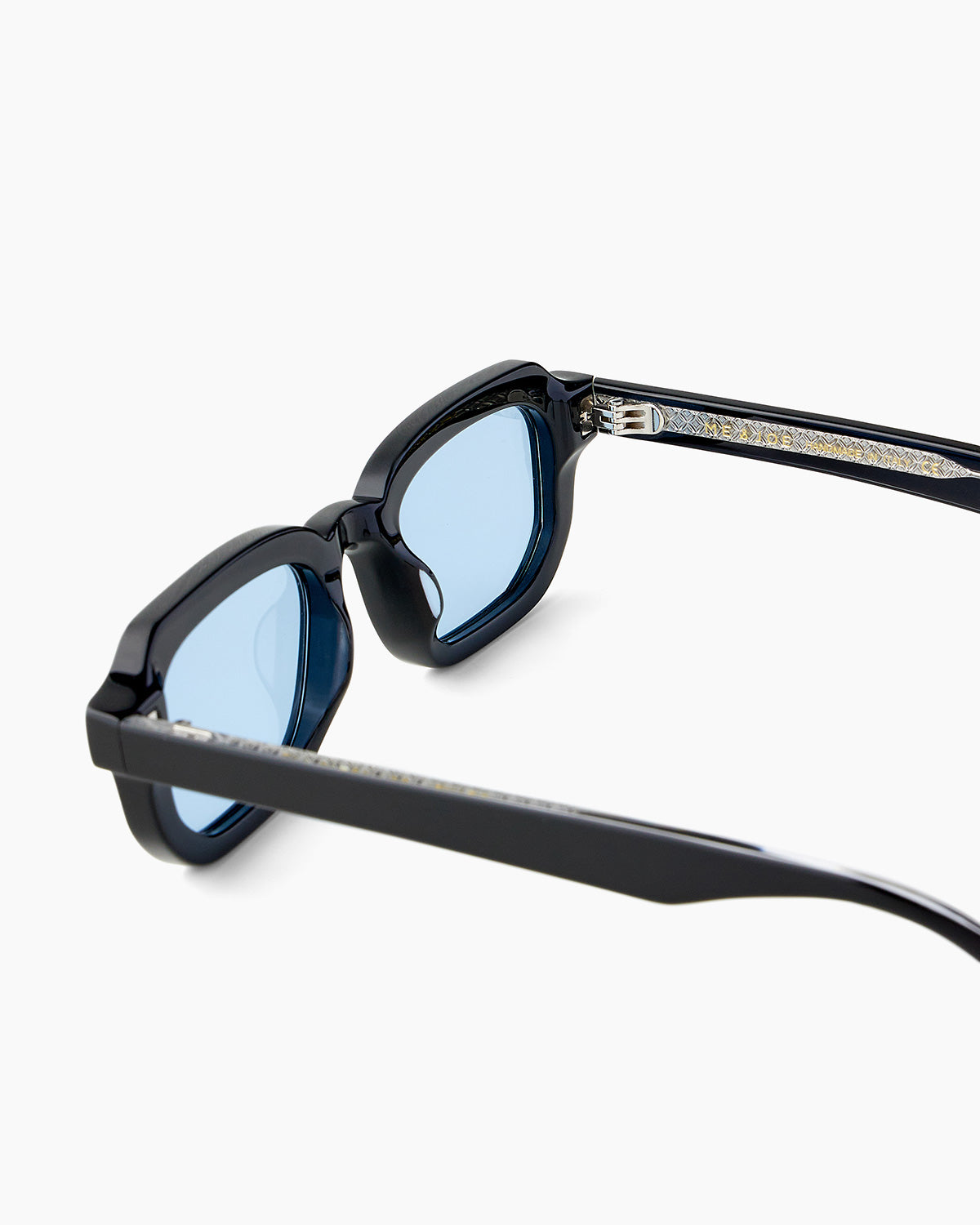 SUNGLASSES-WOMEN-MEN-UNISEX-DRAKE-BLACK-CUSTOMLENSES-BLUEJEAN-TEMPLE  |BLACK CUSTOM LENSES-BLUE JEAN