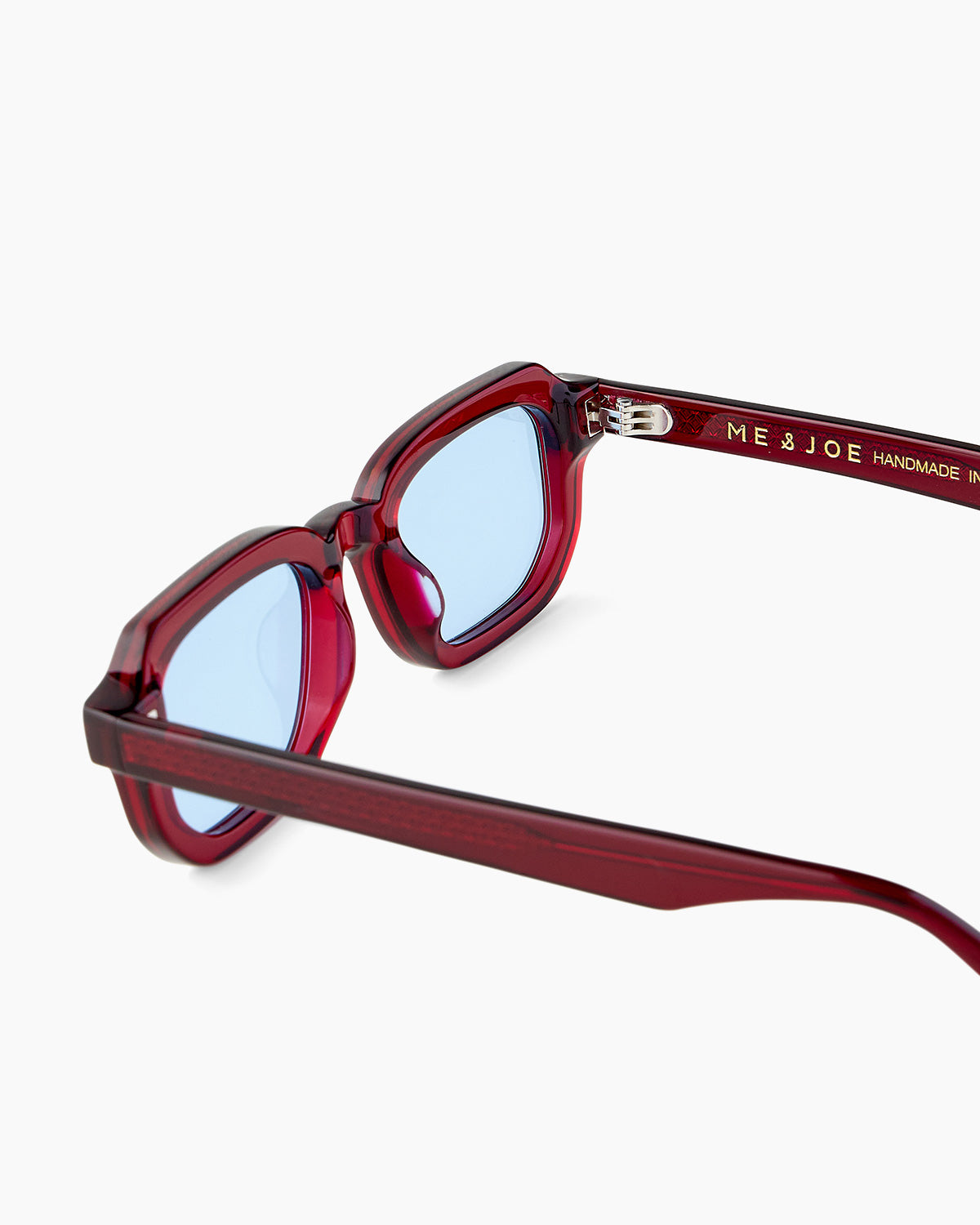 SUNGLASSES-WOMEN-MEN-UNISEX-DRAKE-RED-CUSTOMLENSES-BLUE JEAN-TEMPLE |RED CUSTOM LENSES-BLUE JEAN