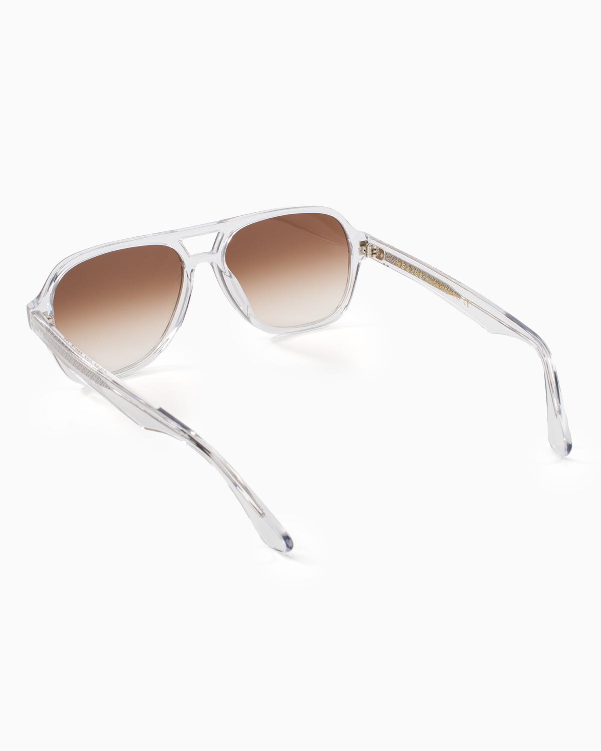 ME & JOE Atlas Clear sunglasses with brown gradient lenses – rear three-quarter view