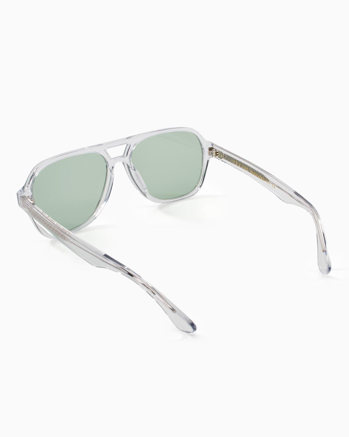 ME & JOE Atlas Clear sunglasses with light green lenses – rear three-quarter view