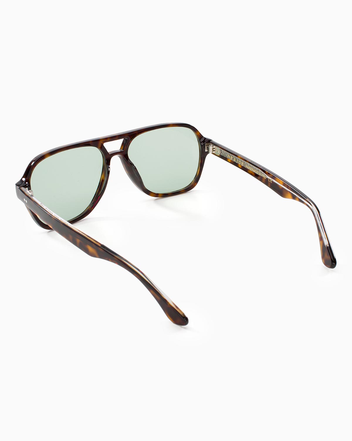 ME & JOE Atlas Tortoise sunglasses with light green lenses – rear three-quarter view