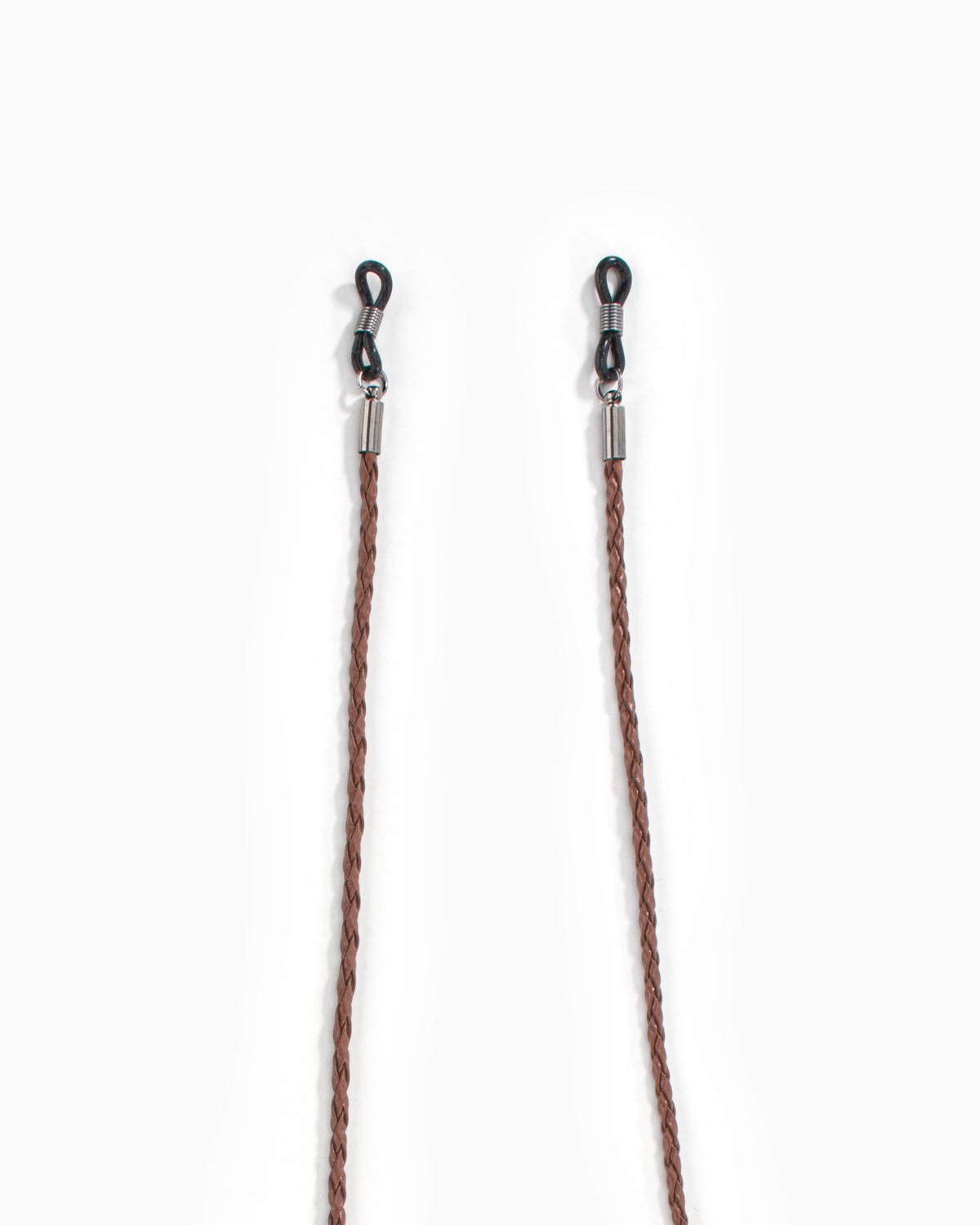 Brown braided eyewear chain with adjustable eyewear loops and metal fittings