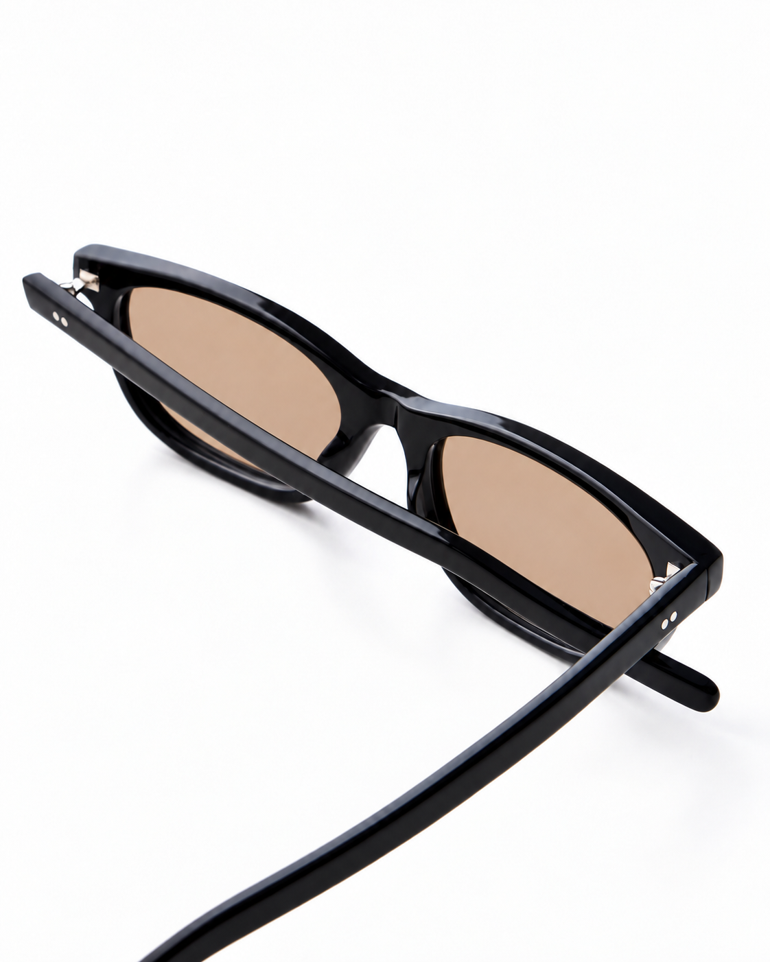 ME & JOE black sunglasses with light brown lenses - rear three-quarter view