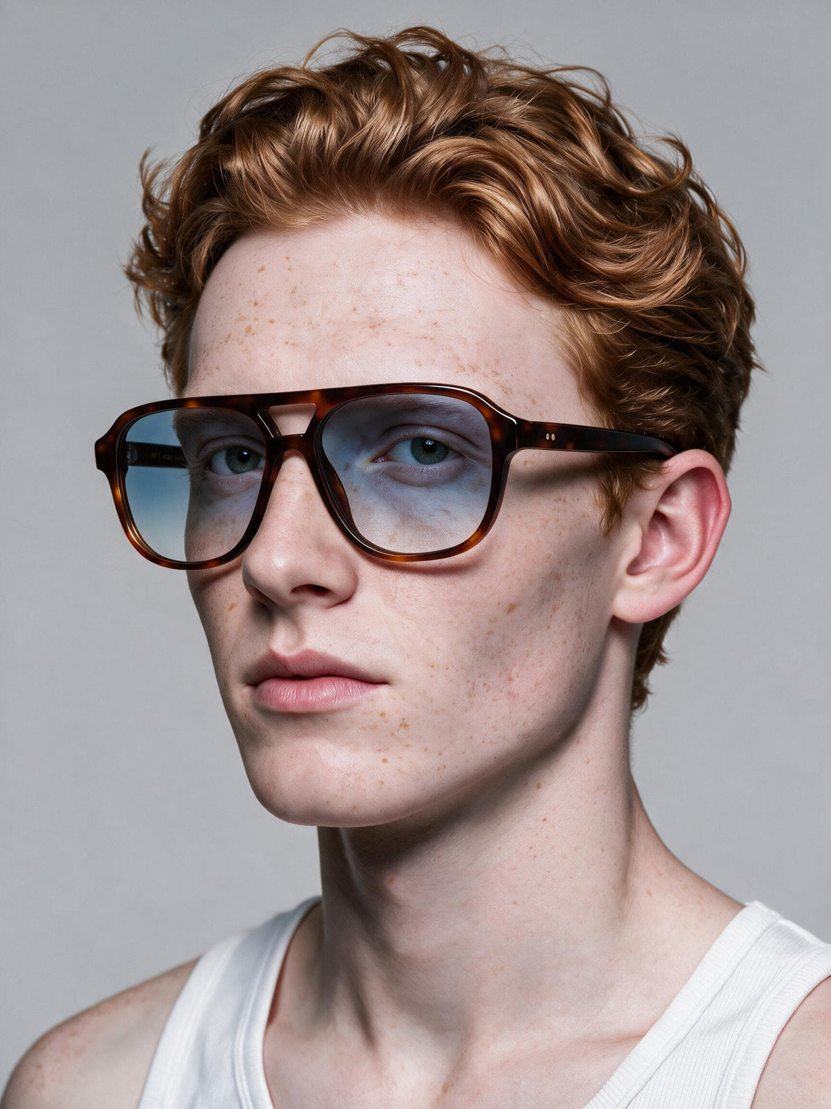 Hector Tortoise sunglasses with blue lenses by ME & JOE worn on male 