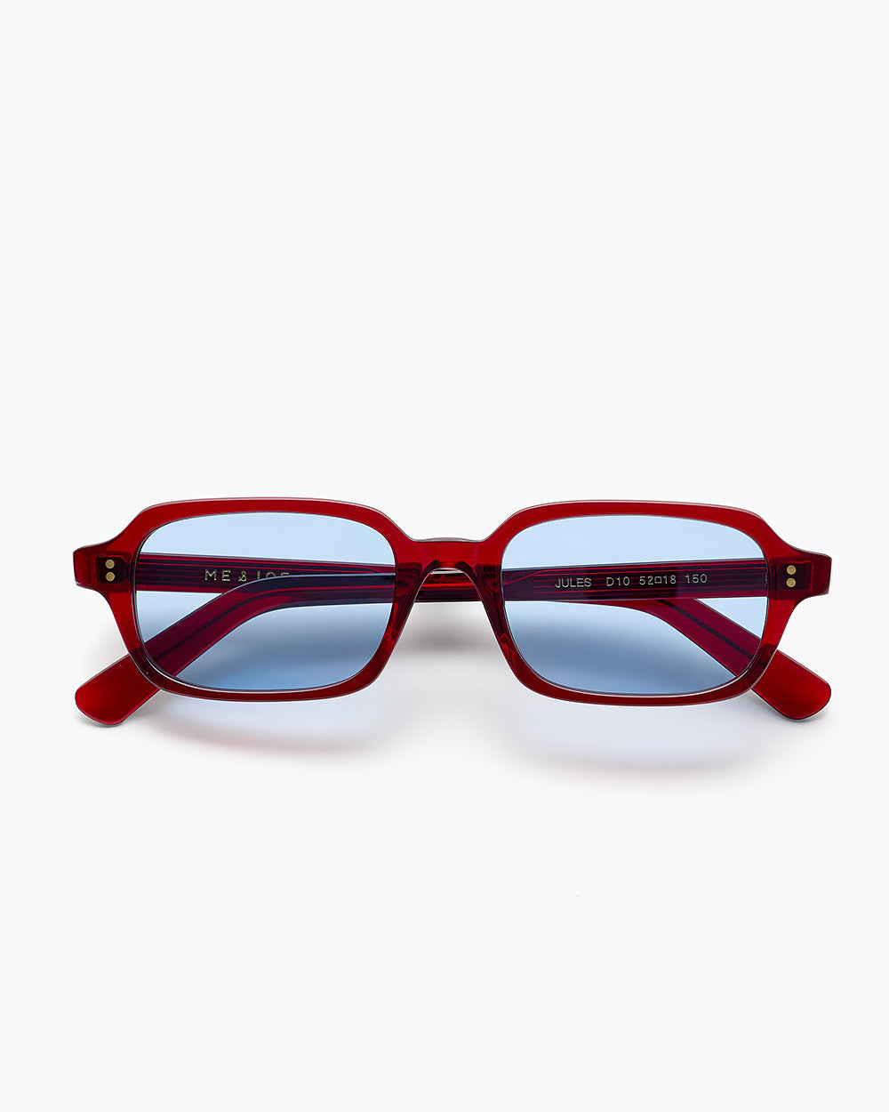 ME & JOE Jules burgundy sunglasses with blue lenses – front view