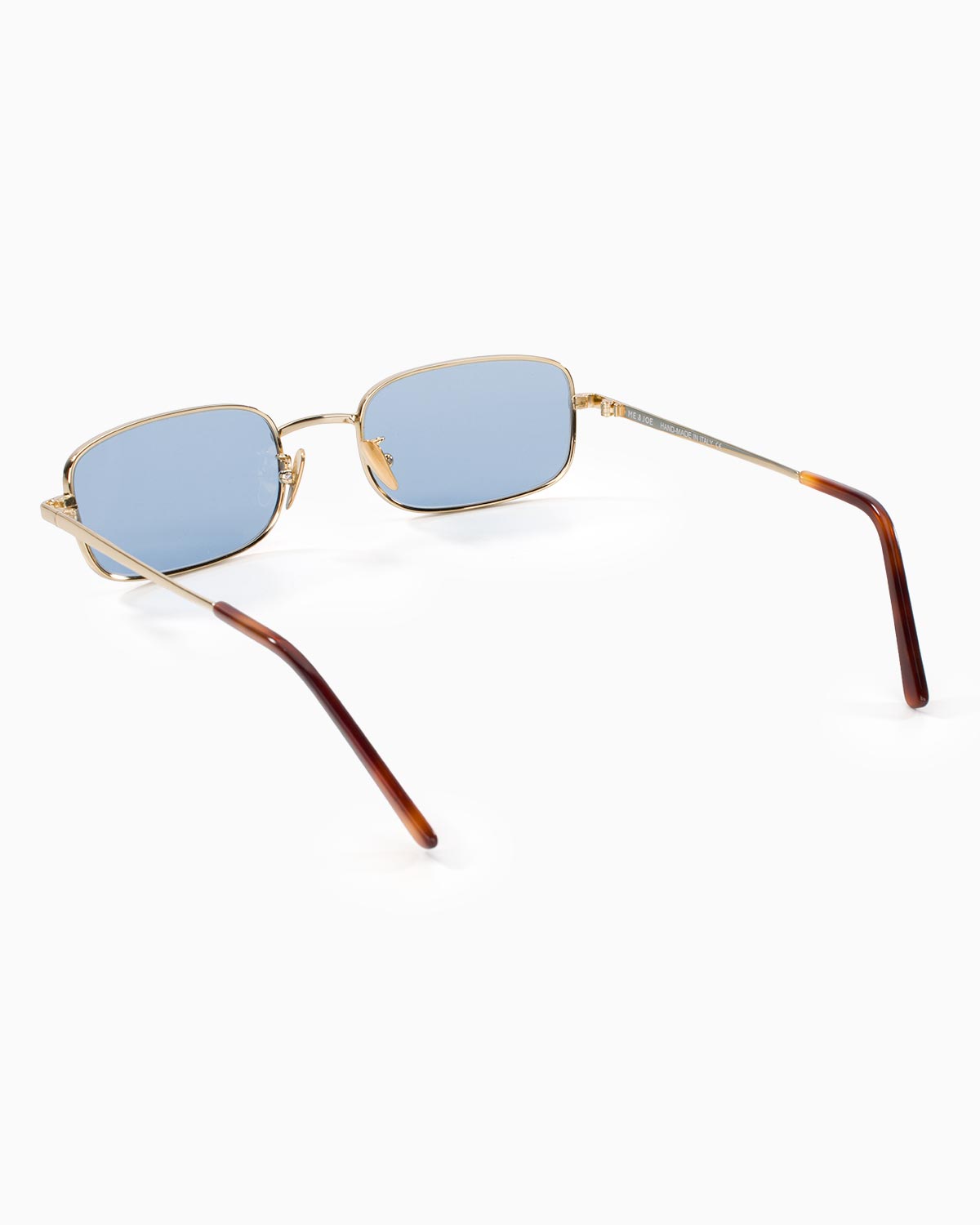 ME & JOE Luca gold sunglasses with light blue lenses – rear three-quarter view