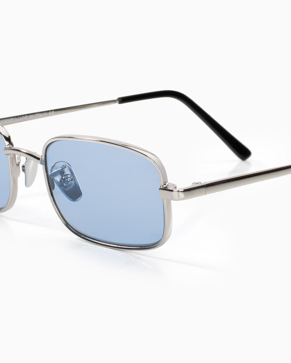 ME & JOE Luca silver sunglasses with blue lenses – frame detail