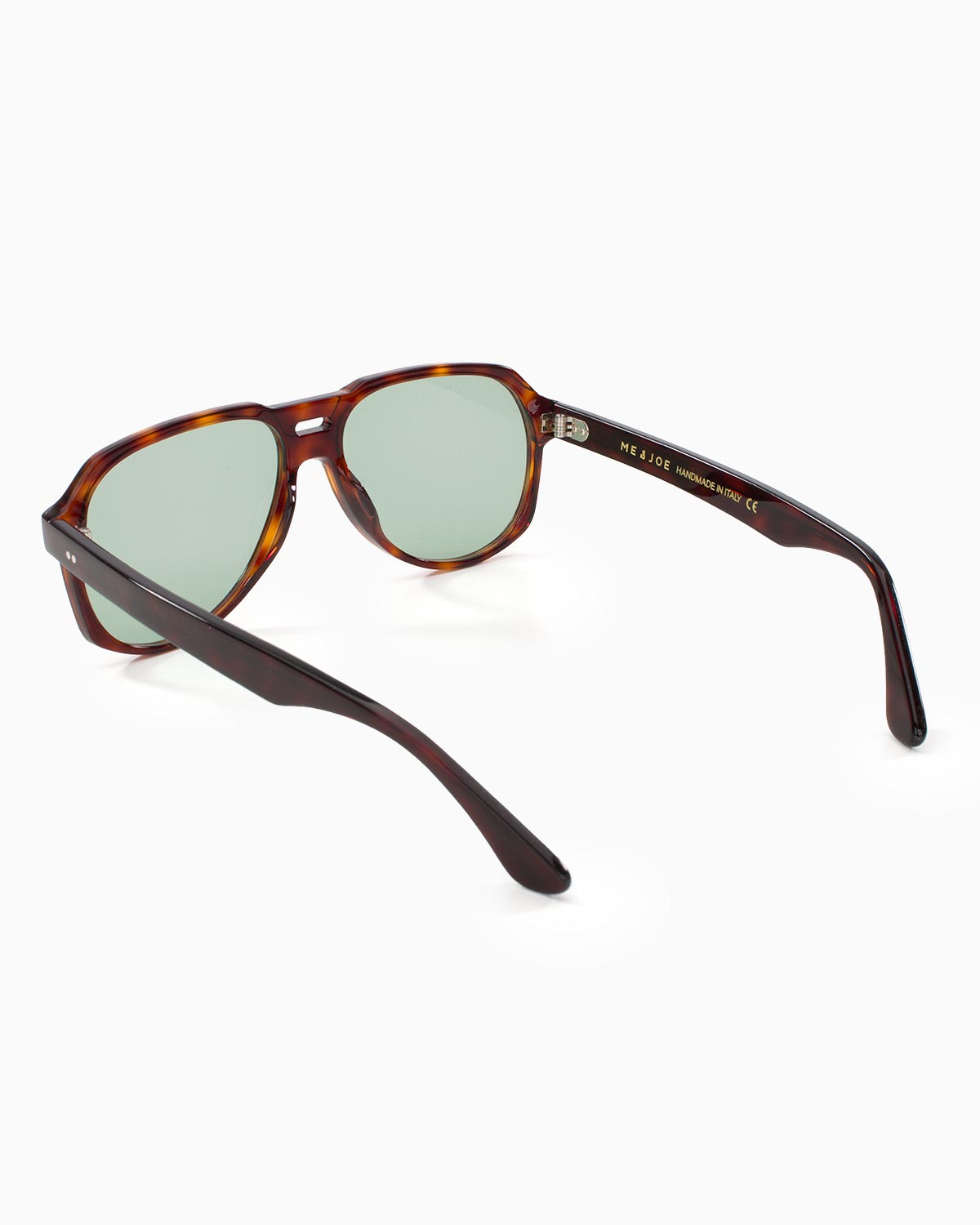 ME & JOE Maverick tortoise sunglasses with light green lenses - rear three-quarter view