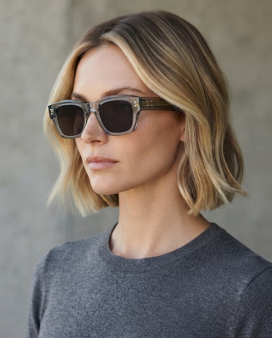 Nolan Grey sunglasses  by ME & JOE worn on female 