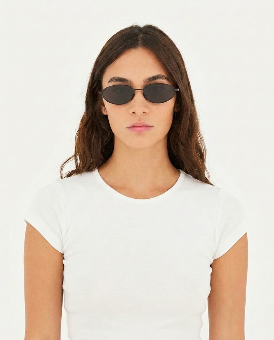Noma Black sunglasses by ME & JOE worn on female model