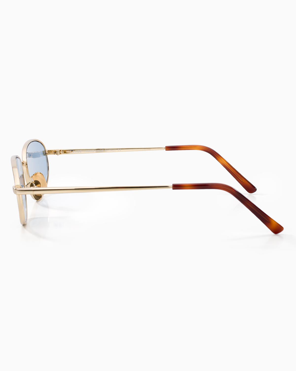 ME & JOE Noma gold sunglasses with blue lenses – side view