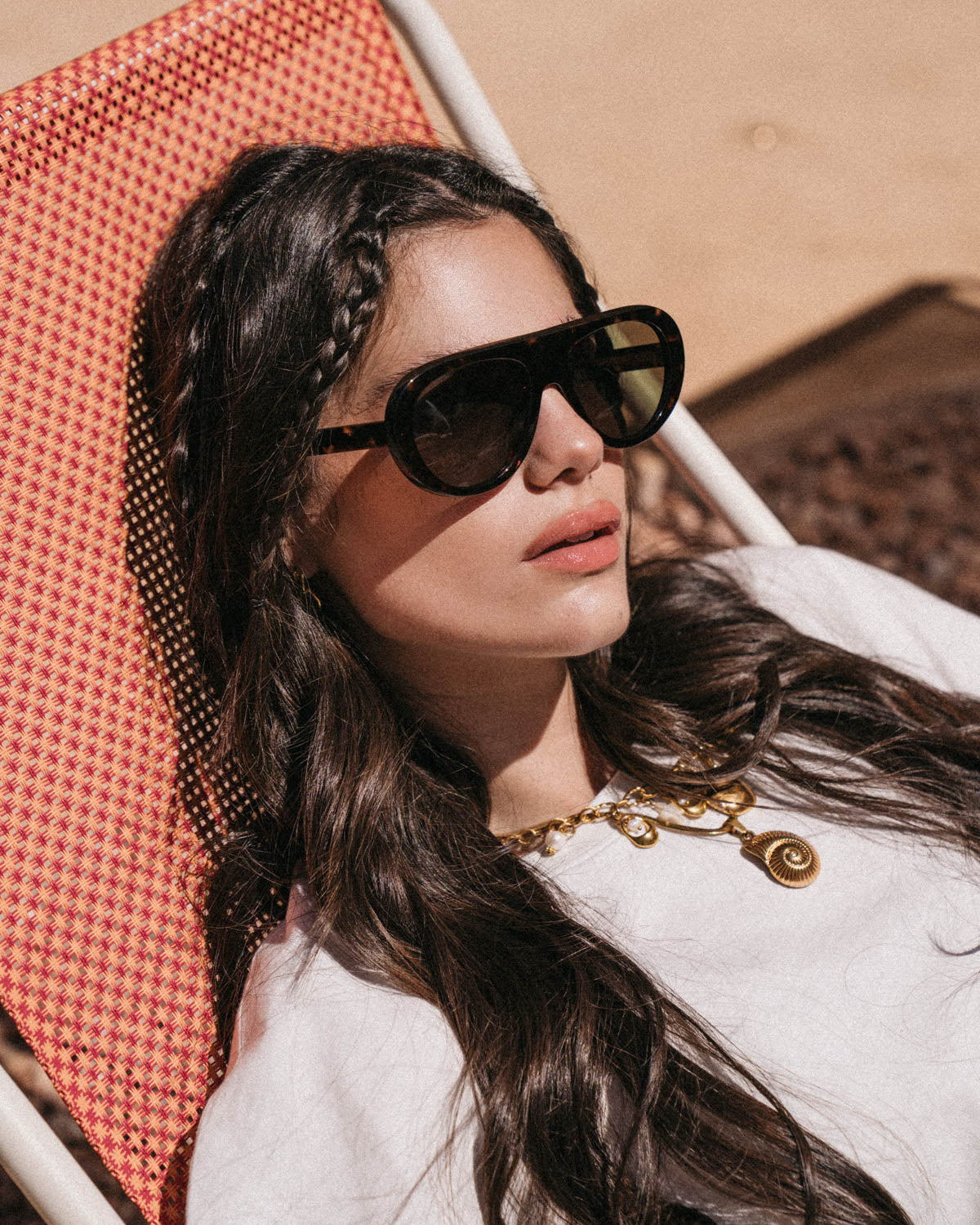 Woman wearing ME & JOE Riviera tortoise sunglasses – editorial