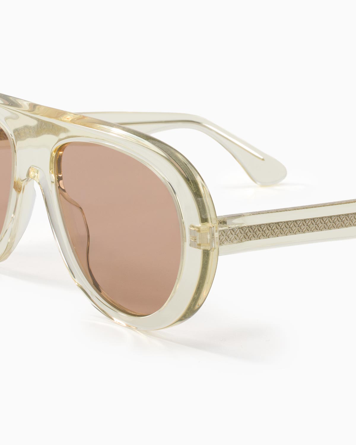 ME & JOE Riviera champagne sunglasses with light brown lenses – frame detail