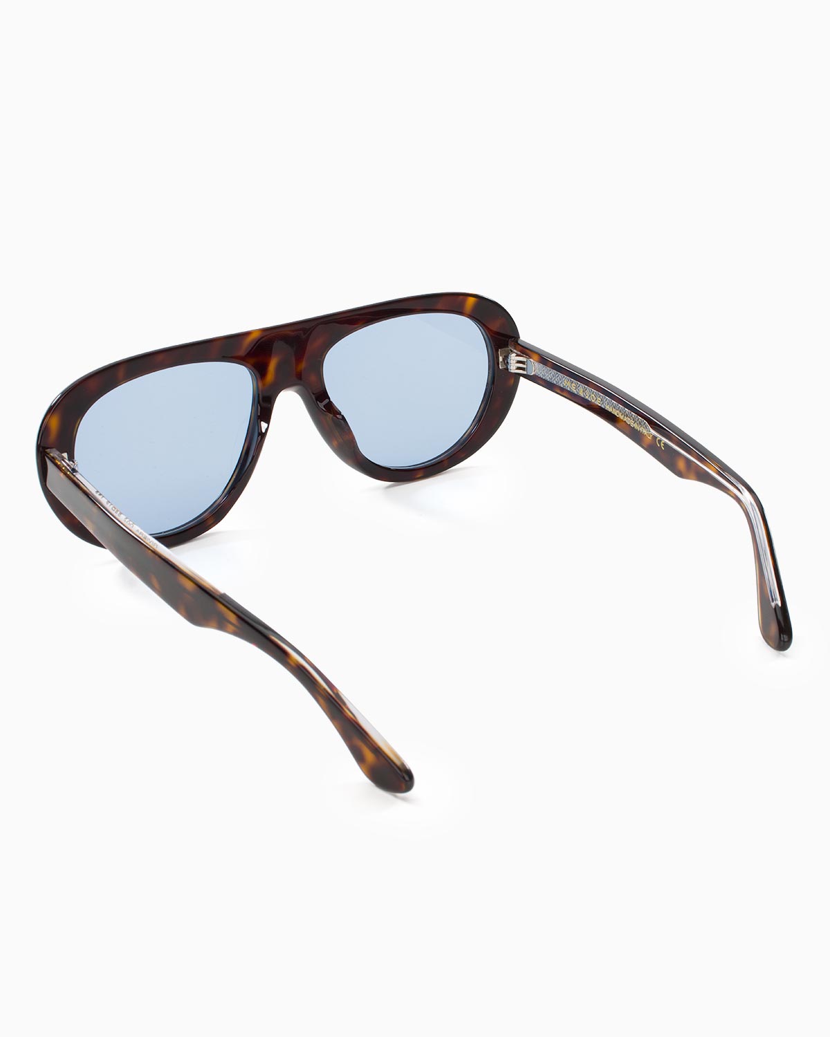 ME & JOE Riviera tortoise sunglasses with light blue lenses – temple and logo detail