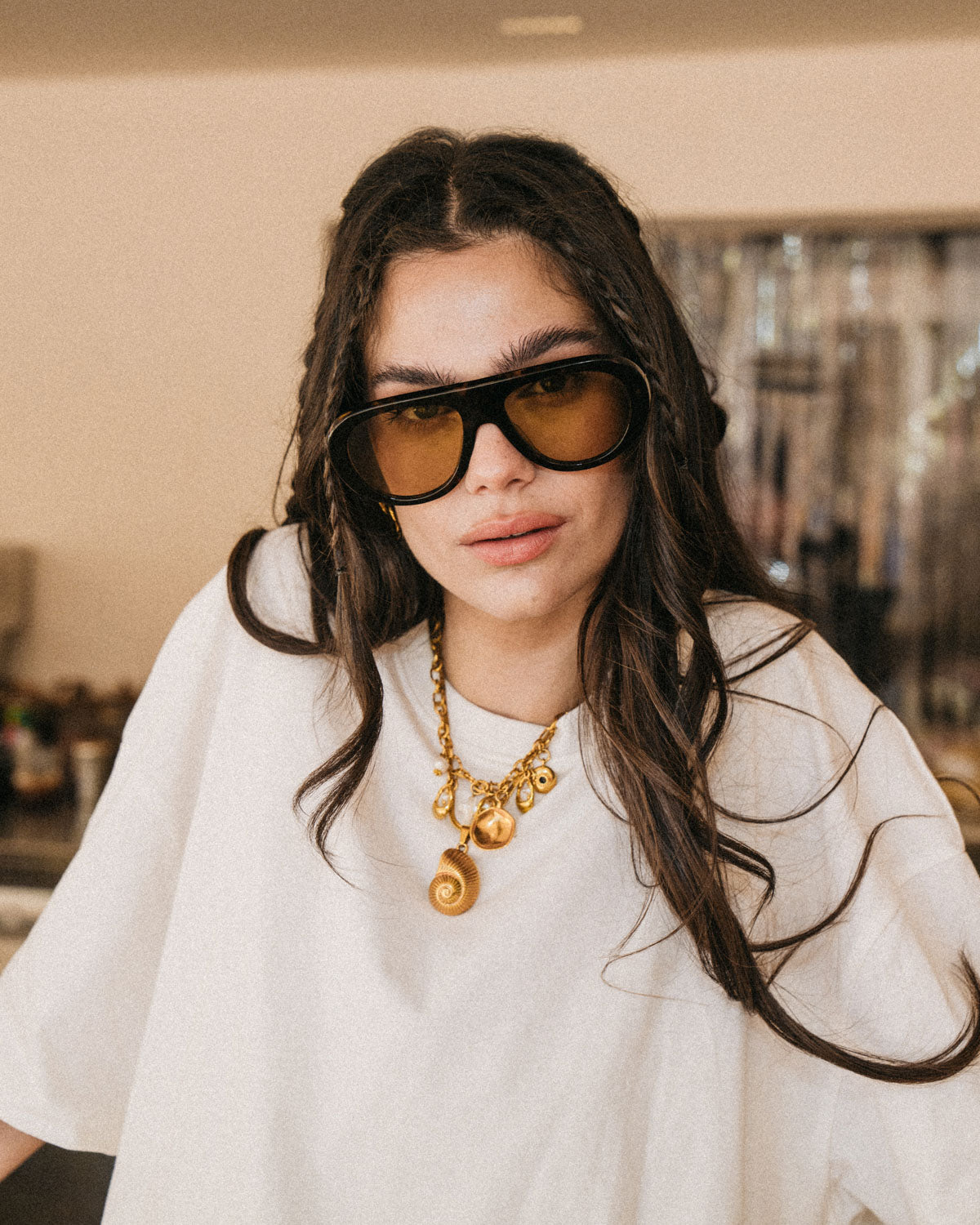 Woman wearing ME & JOE Riviera tortoise sunglasses with Amber lenses – lifestyle view
